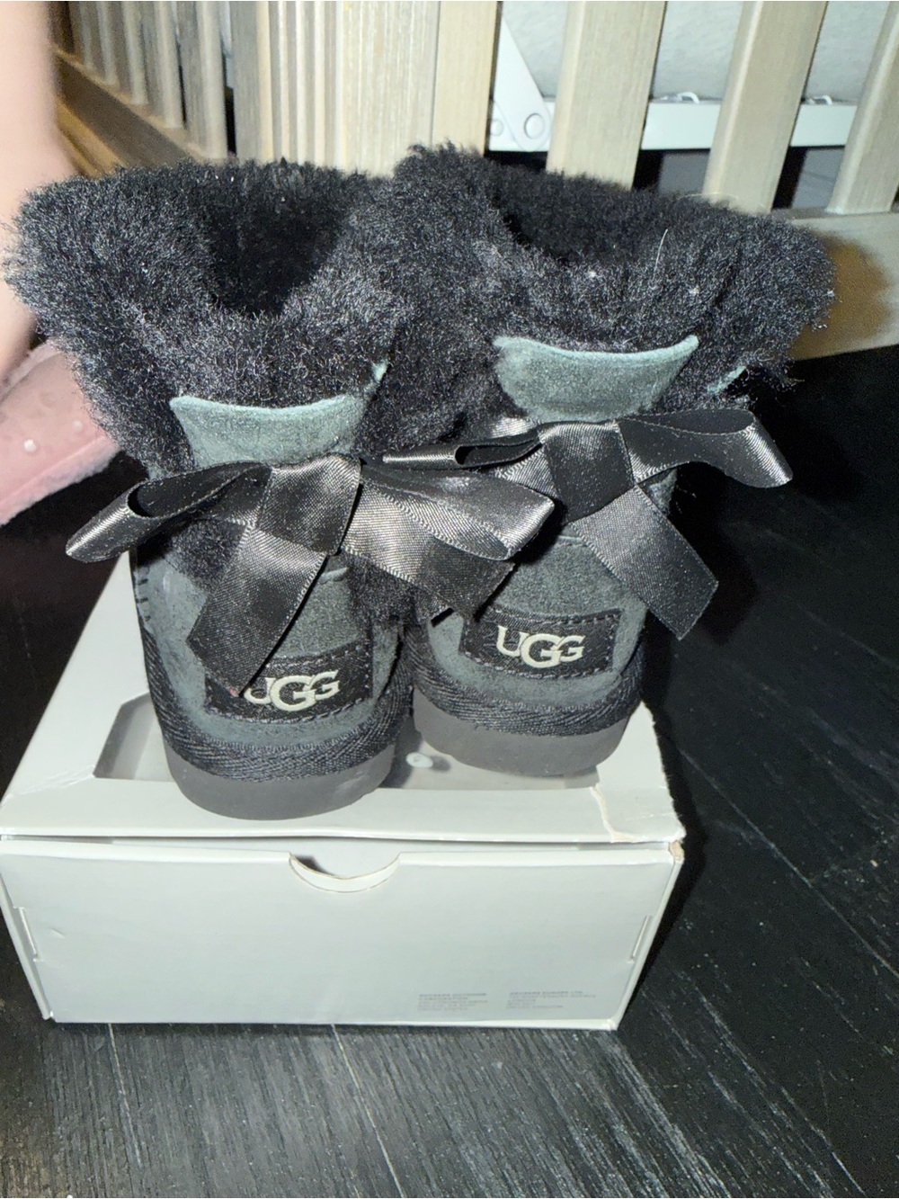UGG Kids Black Suede Faux Fur Cuff Boots - Picture 3 of 4